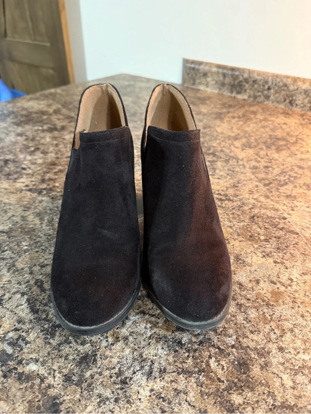 Women's Black Suede Ankle Booties - Low Block Heel